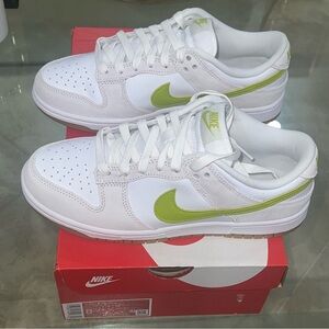 Nike Dunk Low in White and Bright Cactus with Gum bottom size 8